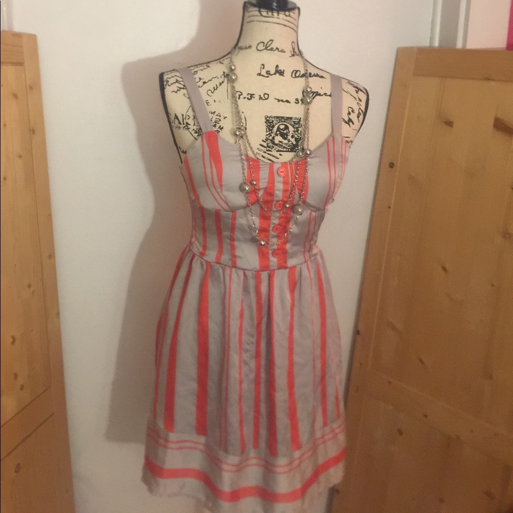 Striped Coral and Gray Mini Dress
